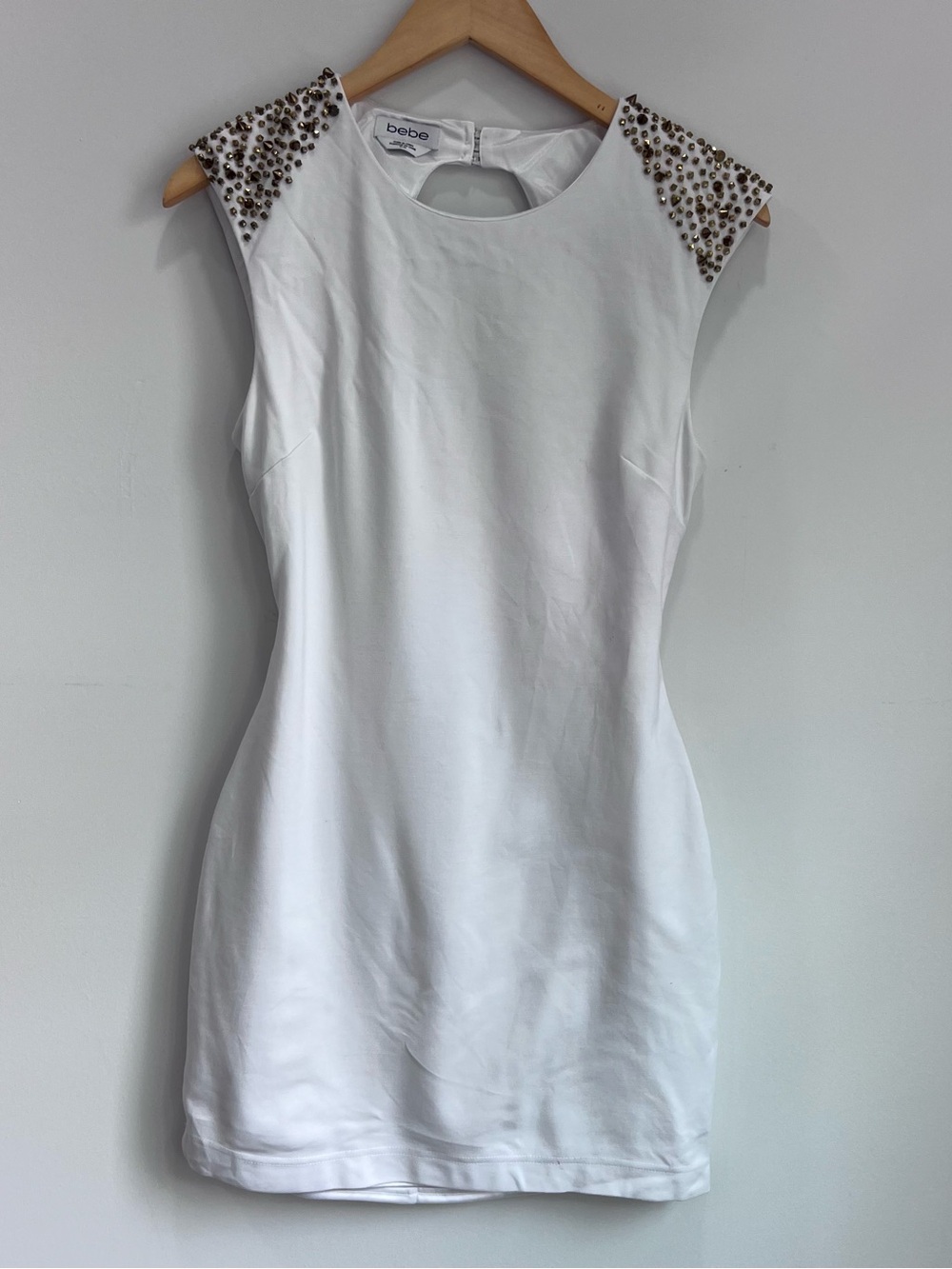 bebe White Beaded Shoulder Dress